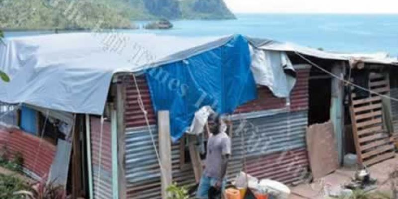 Ten months after the cyclone families are still living in tents and scraps put together to build dwellings.